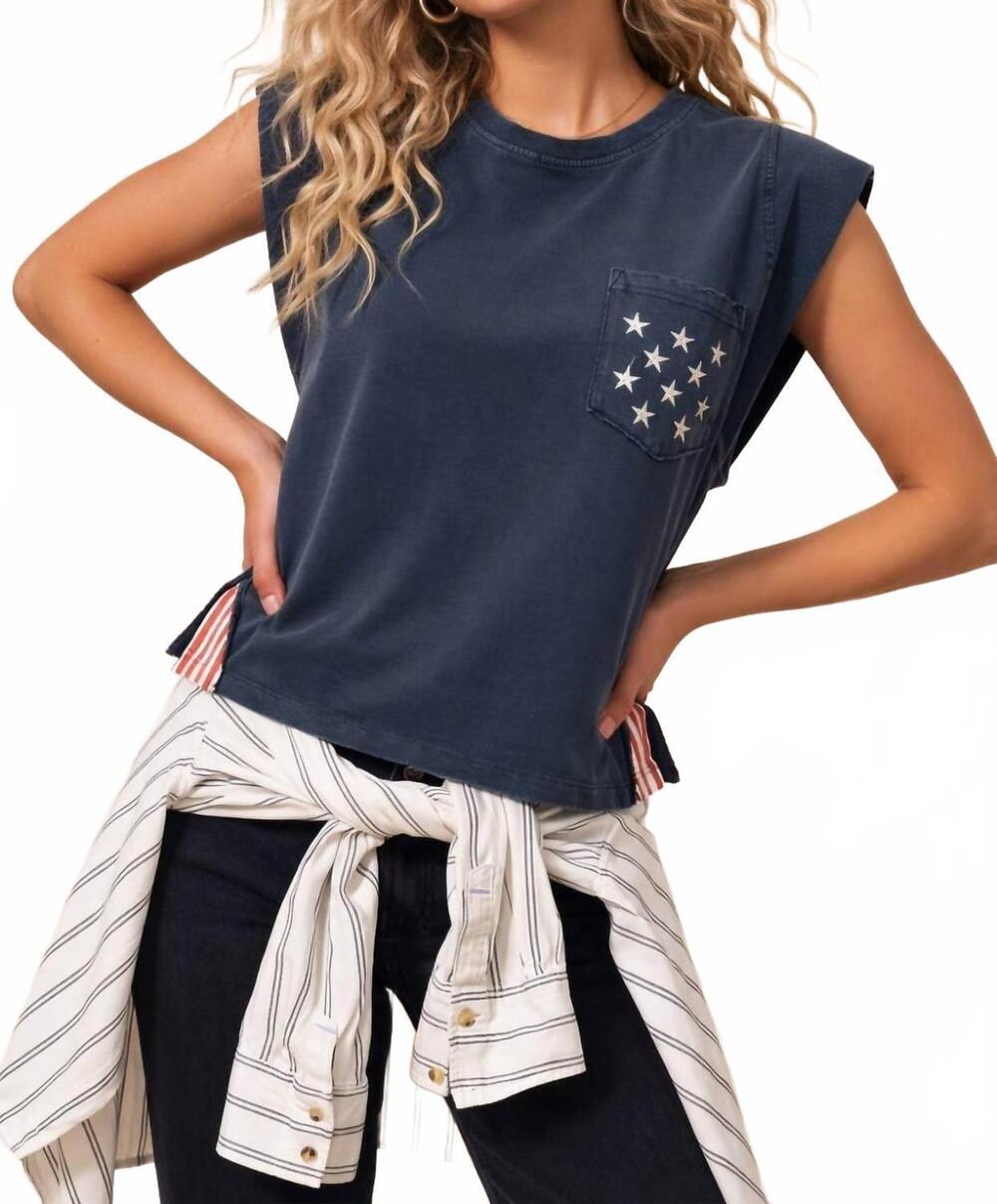 NEW KORI star pocket tank top in navy